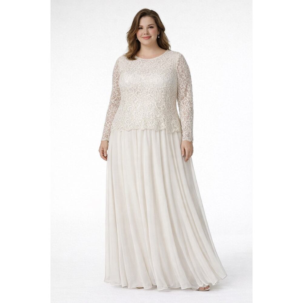Vintage BRILLIANTE by J.A. White Beaded Gown Wedding Dress Pearls Lace Size 2x